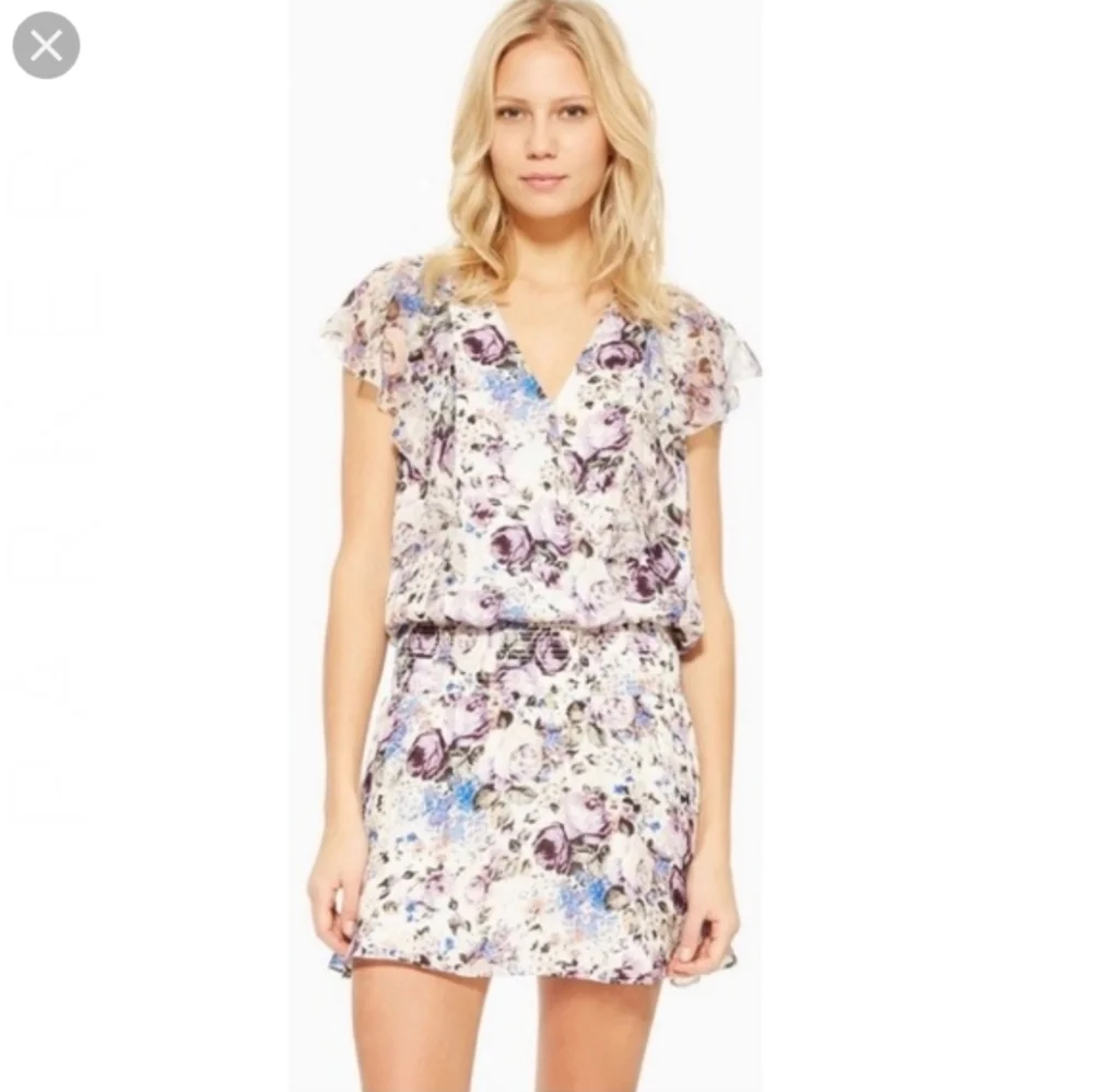 Parker Gabriella Floral Silk Shirt Sleeve Mini Dress Women's Size Medium M - Picture 14 of 14